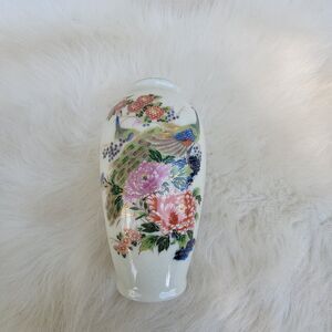 Vintage Japan Vase Peacock Pheasant Cherry Blossom Gold Trim 6.5"